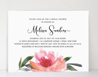 10 Tropical Flower Bridal Shower Invitations - Beach - Lily - Watercolor - PRINTED