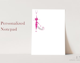 Personalized Notepad - Hang on Kitty Cat - choose color - stationery - stationary