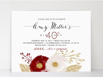 Floral Christmas Birthday Invitation: Printed Cards