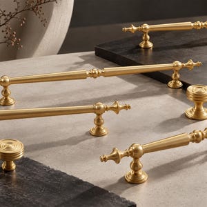 Solid Brass Cabinet Handles, French Brass Drawer Pulls, Antique Gold Cabinet Hardware, Luxury Kitchen Handles, Vintage Furniture Knobs