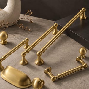 Vintage Brass Cabinet Pulls, Solid Brass Knobs, French Style Wardrobe Handles, Antique Drawer Hardware