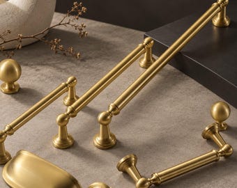 Vintage Brass Cabinet Pulls, Solid Brass Knobs, French Style Wardrobe Handles, Antique Drawer Hardware