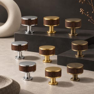 Luxury Walnut Wood Knob, Retro Brass Furniture Handle, Classic Cabinet Pull, Handmade Style Drawer Hardware
