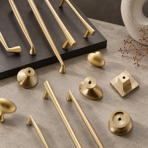 Solid Brass Cabinet Handles, Modern Brass Drawer Pulls, Kitchen Cabinet Hardware, Gold Cabinet Handles, Minimalist Furniture Pulls