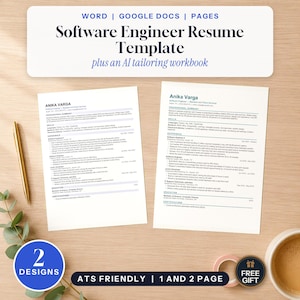 ATS-Friendly Software Engineer Resume Template, Cover Letter, AI Workbook (Digital Download)