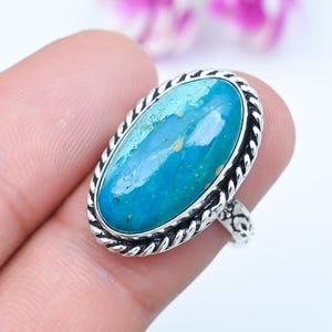 Natural Opalina Cabochon Shape Oval Ring Garman Silver Oxidized Beautiful Handmade Jewelry Ring  Size US 8 Women's  (Wt.6.07 Gms.) SGJ-RG-23