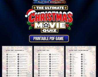 May include: A printable PDF game titled The Ultimate Christmas Movie Quiz by Liauno. The document features three rounds of questions: Christmas Movies 101, Santa, and Christmas Connections, each containing twenty numbered trivia questions.