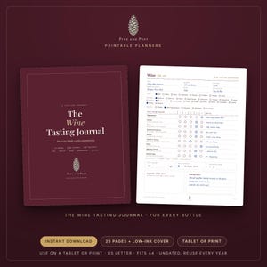 Wine Tasting Journal Printable + Digital, Wine Notes & Scorecard, Wine Lover Gift, Wine Log for Tablet or Print, Instant Download PDF