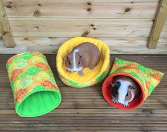 Guinea pig / small pet home STARTER SET x 3 accessories. Single or double size available in a range of patterned poly-cottons and fleeces.