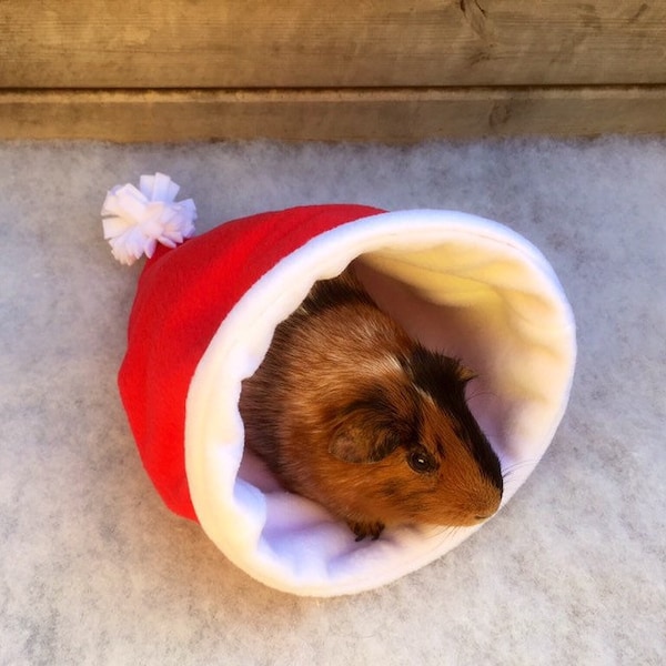 Christmas Santa hat single or double sized cosy cave / cuddle sack for guinea pigs, hedgehogs, small pets.