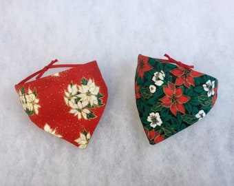 Christmas poinsettia bandana for bunny rabbits, guinea pigs, small pets: red or green.