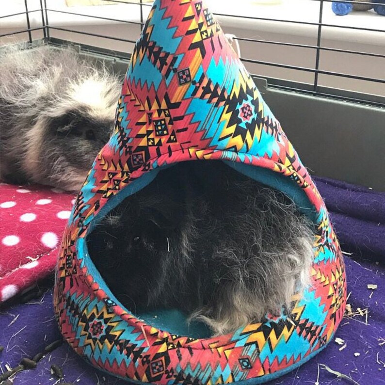 Teepee hidey for a guinea pig, hedgehog, small pet in poly cotton & fleece or all fleece. Wide range of colours/patterns. image 10