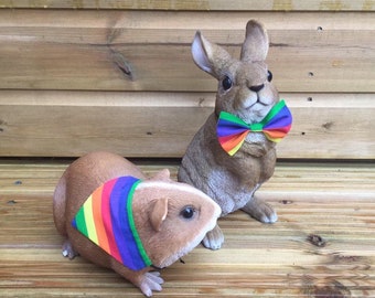 Rainbow bandana or bow for bunny rabbits, guinea pigs, small pets. Can be personalised.