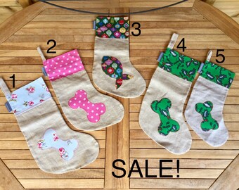 SALE Linen Christmas stocking for a dog or cat.