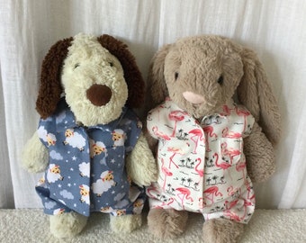 Shorts or shirt to fit a medium 30cm Jellycat Bashful bunny or puppy soft toy. Available as a set.