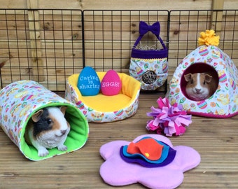 Easter pet home accessories for guinea pigs, degus, chinchillas, hedgehogs, sugar gliders  - in patterned cotton & range of fleece colours.