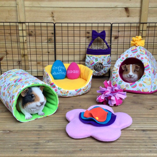 Easter pet home accessories for guinea pigs, degus, chinchillas, hedgehogs, sugar gliders  - in patterned cotton & range of fleece colours.