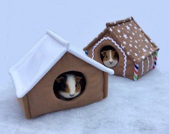 House hidey for guinea pigs, hedgehogs, small pets. Made-to-order in a range of fleece colours and patterns.