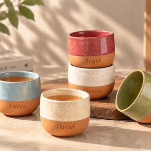 Personalized Ceramic Coffee Cup, Custom Name Tea Mug, Engraved Pottery Cup, Handmade Style Stoneware Tumbler, Unique Gift for Her Him