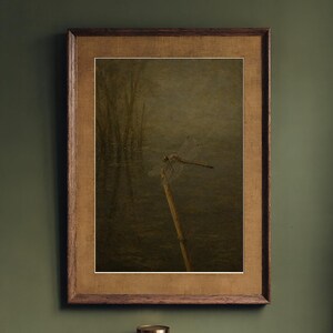 Dragonfly Wall Art, Reed and Quiet Pond Painting, Vintage Style Nature Printable