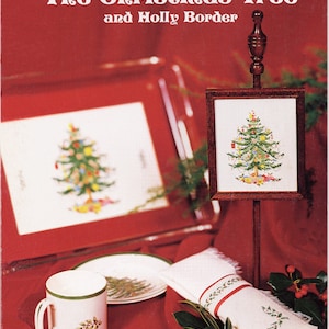 Vintage Spode Christmas Tree and Holly Border Charted Cross Stitch Needlework Pattern PDF Format