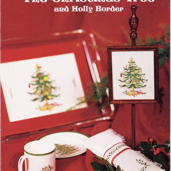 Vintage Spode Christmas Tree and Holly Border Charted Cross Stitch Needlework Pattern PDF Format