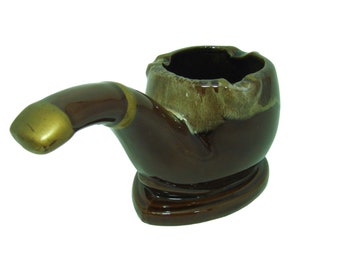 Napcoware Brown Drip Redware Pipe Shape Ashtray, Vintage Tobacciana, Made in Japan, Fathers Day Gift