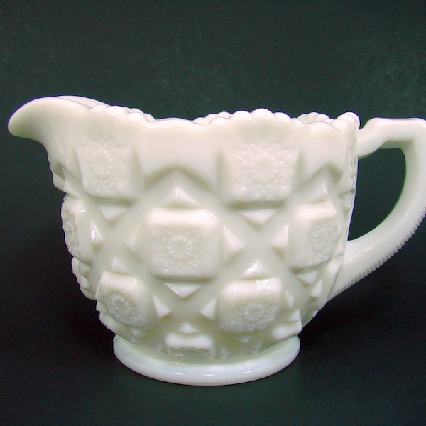 Vintage Westmoreland Glass Old Quilt Creamer, Milk Glass 12 Oz. Small Pitcher