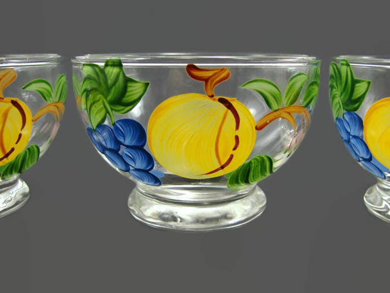 6 Hand Painted Fruit Glass Fruit Cups Glass Sherbets Dessert Etsy