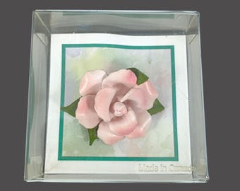 Pink Rose Pin, Handmade from Leather, Canadian Naturals by Hinterland, New in Box