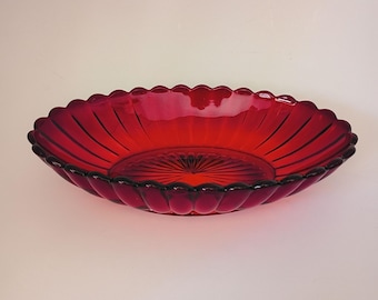 Imperial Glass Ruby Red Pillar Flute Relish Dish, 8-5/8" Bowl