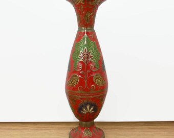 Vintage Enameled Brass 6-3/8" Vase G.E. India F-1o83