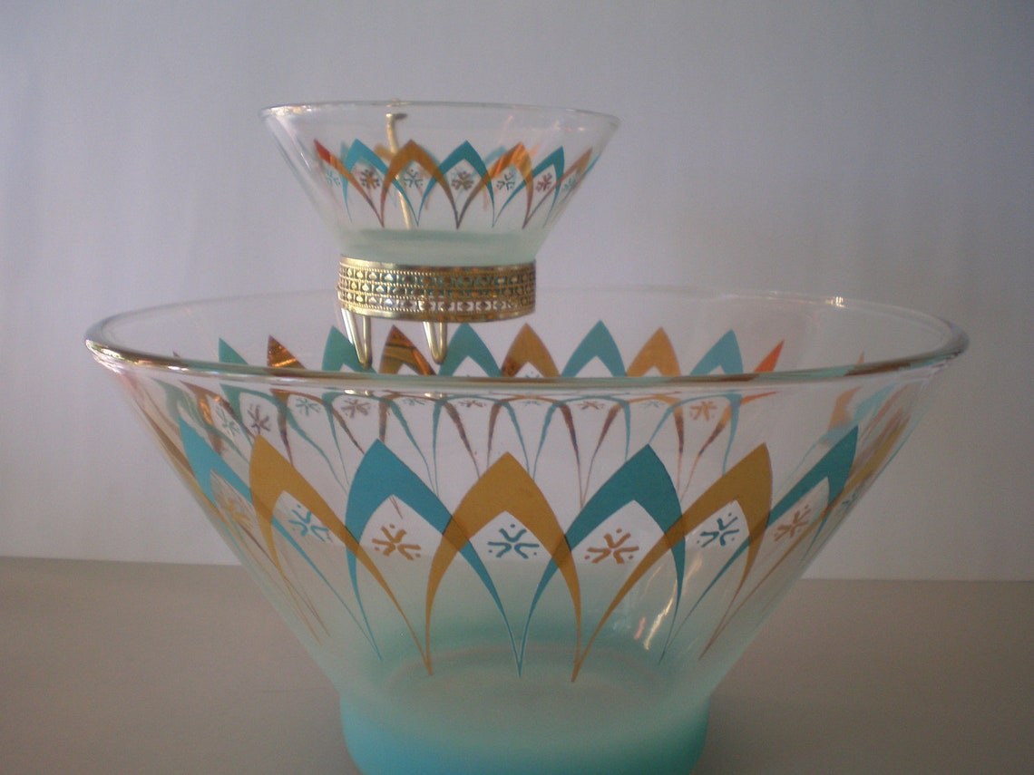 Atomic Chip and Dip Set 1960s Blendo Anchor Hocking Turquoise Etsy