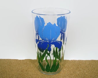 Anchor Hocking Blue Iris Glass, Floral Tumbler, Swanky Swig