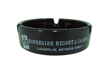 Riverside Resort & Casino Black Glass Ashtray, Laughlin, Nevada Best Western Souvenir Ash Tray, Collectible Tobacciana