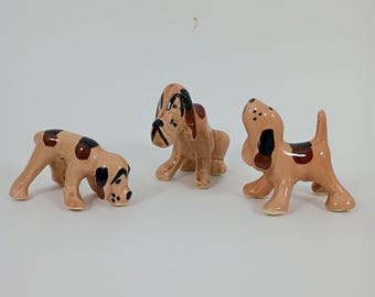 3 Rio Hondo Hillbilly Hound 1950s Art Pottery Blood Hounds Lot, Dog Figurine Set