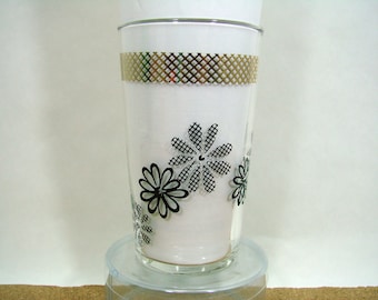 1960 Federal Glass Daisy Spray 11 oz. Tumbler, 22K Gold & Jet Black Enamel, Vintage Barware