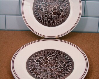 4 Dinner Plates Corelle by Corning Batik, Expressions Line 10.25", Set of Four Brown Floral 10-1/4" Plates