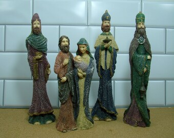 Vintage Four Piece Nativity Set, Resin Mary, Joseph, Baby Jesus, 3 Wise Men
