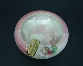 Vintage Ceramic Norcrest Ashtray with Pink Rose and Gold Trim, Porcelain Ash Tray, Collectible Tobacciana, Trinket Dish