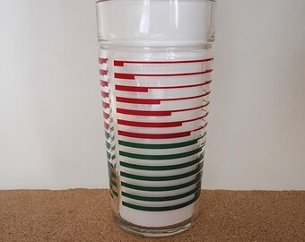 Vintage Hazel Atlas Red and Green Striped Tumbler, Peanut Butter Glass, Retro Barware