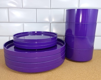 Heller Design by Massimo Vignelli Purple Dishes, 4 Dinner Plates, 3 Salad, Snack or Dessert Plates and 4 Bowls