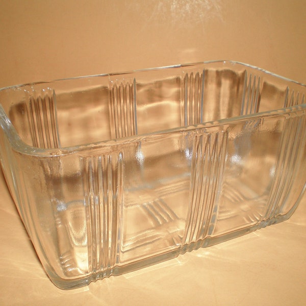 Hazel Atlas Crisscross Glass Refrigerator Dish Bottom, Butter Cover