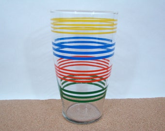 Bartlett Collins Striped Yellow, Blue, Red, Green Giant Iced Tea or Cocktail Mixer, Vintage Barware Mixing Glass