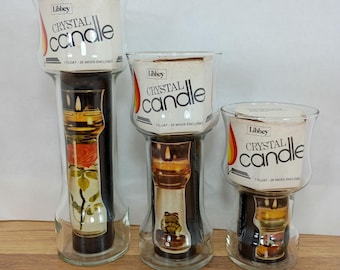 3 Vintage Libbey Crystal Candles 9", 7", 5" Floating Candle Wick Set, 3 Floats and 75 Wicks, Candlesticks, Oil Lamps