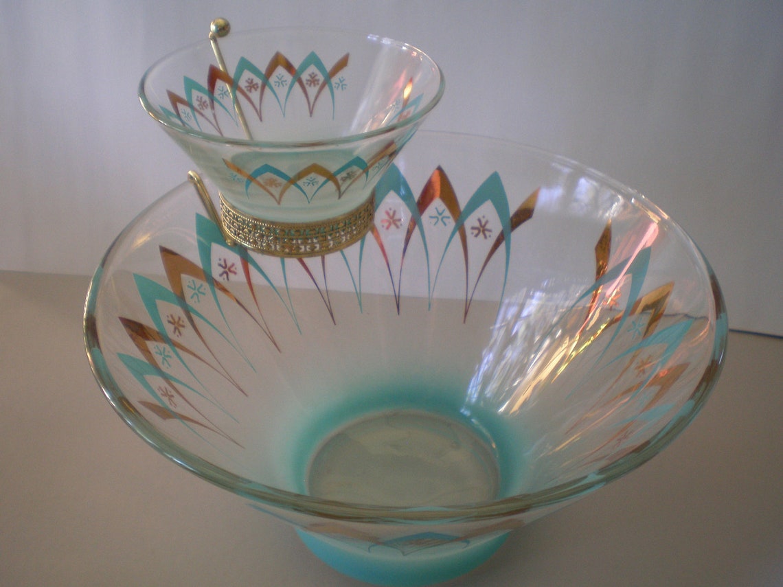 Atomic Chip and Dip Set 1960s Blendo Anchor Hocking Turquoise Etsy