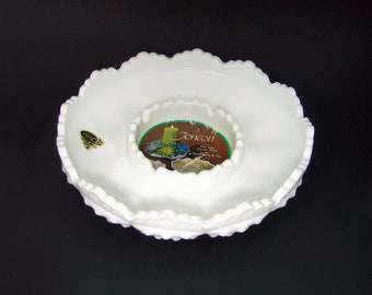 Vintage Fenton Milk Glass Hobnail Ash tray, Candle Bowl or Small Chip & Dip with Original Labels