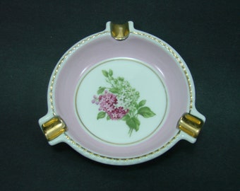 Schumann Arzberg Germany Lilac Time Ashtray, Pink Trinket Dish with Gold Trim, Vintage Tobacciana