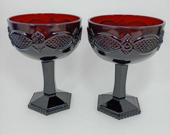2 Copas de champán o sorbete altas Avon 1876 Cape Cod Collection, color rojo rubí arándano, 5-1/2", 8 oz.