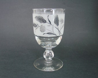 Libbey Wild Flower and Wheat Goblet, Vintage Barware, Wine Goblet or Water Glass